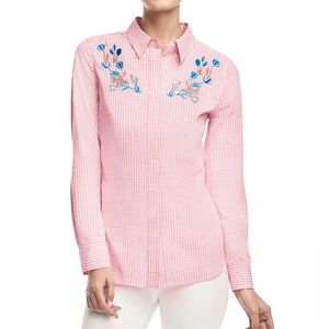Draper James Embroidered Gingham Button Down